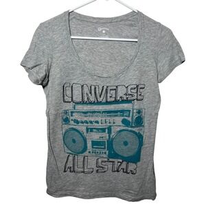 Converse All Star Boombox Graphic Tee S Gray Retro Music T Shirt Y2K‎ Streetwear